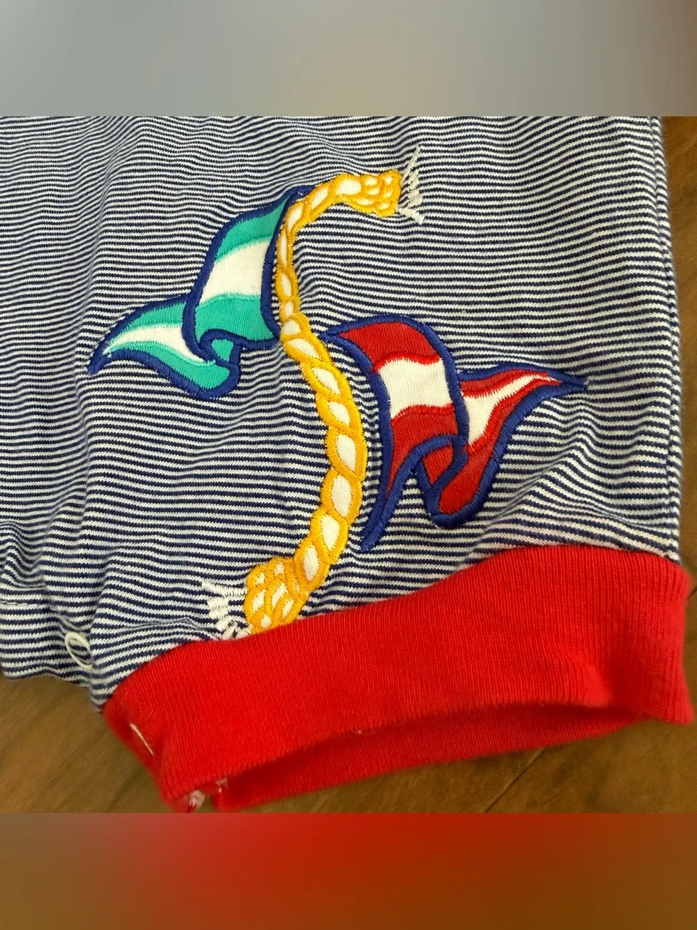 Vintage White Toddler Boys Embroidered Sailboat Nautical Romper Size 12 Months